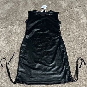 Faux Leather Black Sleeveless Dress